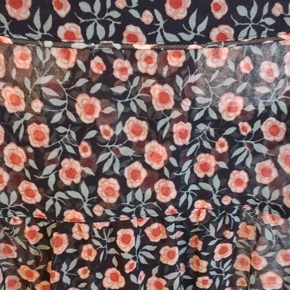 Loft Black Floral Long Sleeves Blouse Top Size S Pullover Tie Front - Picture 6 of 11